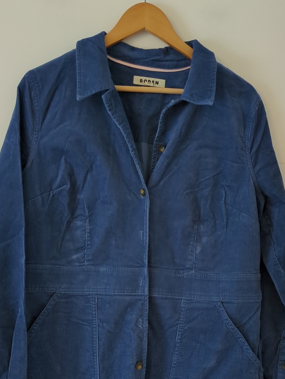Boden Flora Blue Button-Front Midi Corduroy Shirt Dress Sz 14 Fall Preppy Office - Picture 5 of 10